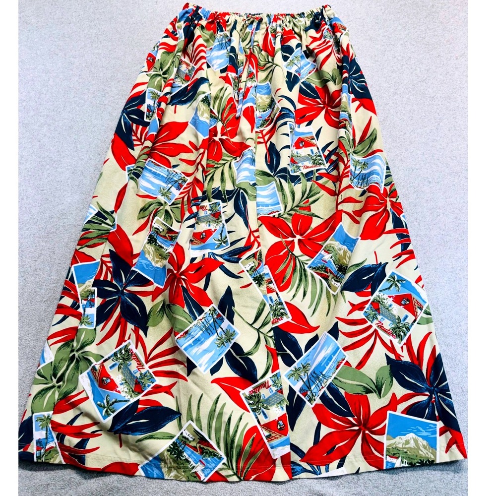 Handmade Maxi Skirt Womens M L‎ Multicolor Tropical Postcard Floral Summer Beach